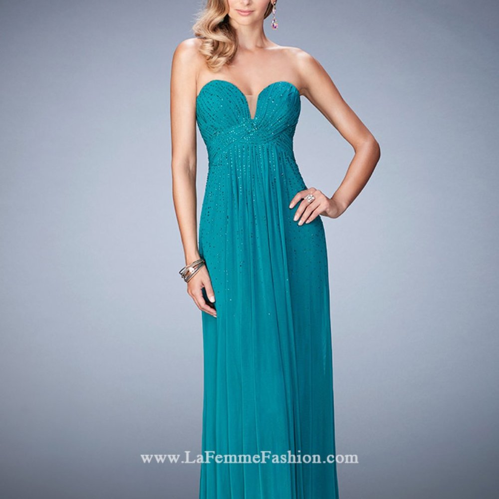 NWT 22070 Open Back Strapless Dress W/Rhinestones